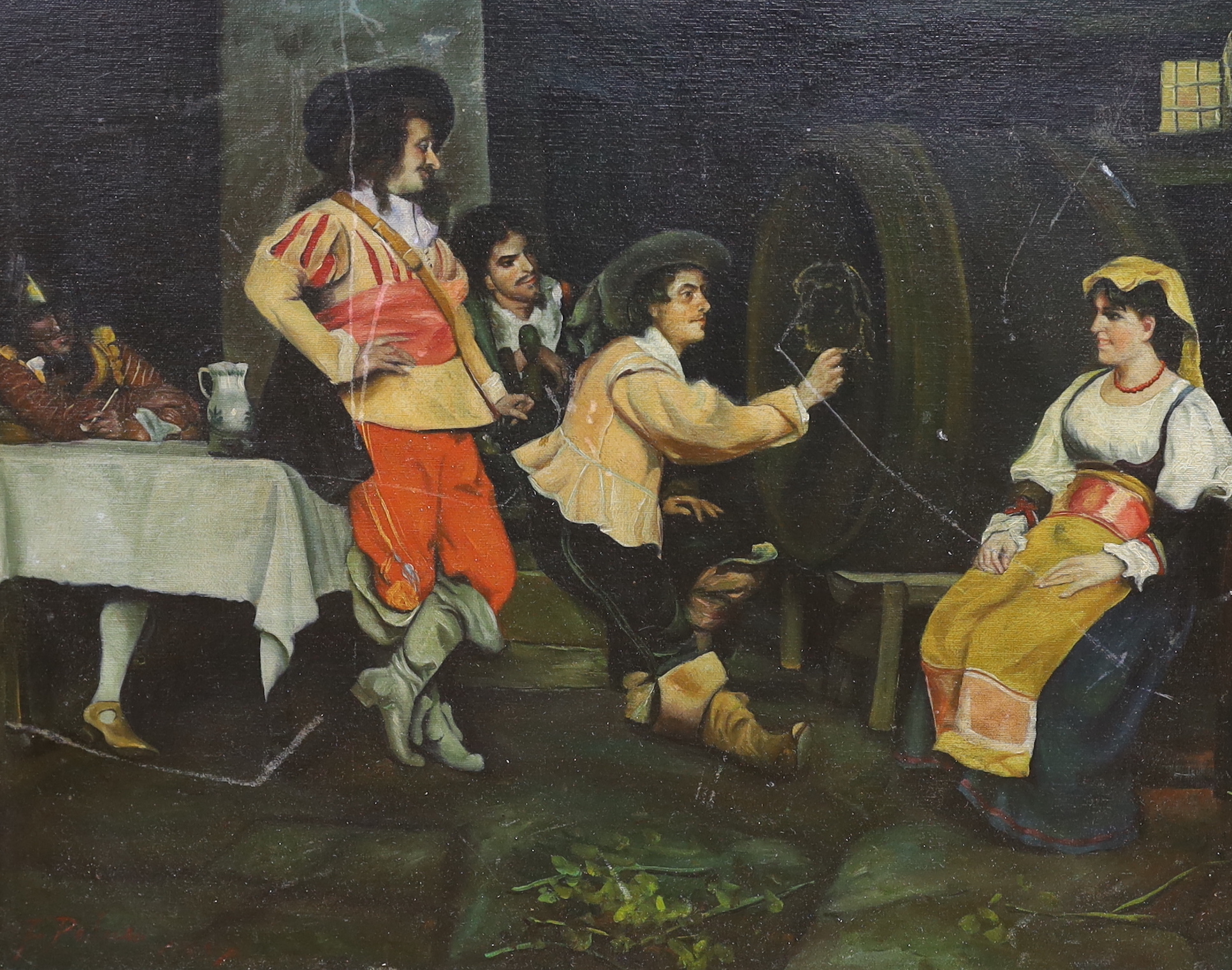 Oil on board, Tavern scene with cavaliers, 42 x 54cm